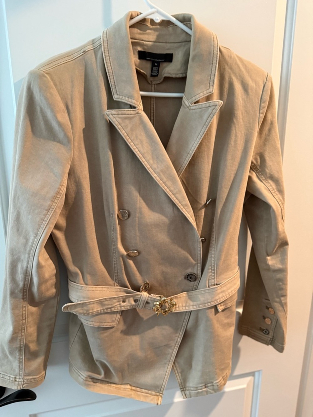 White House Black Market Double-Breasted Beige Blazer with Belt